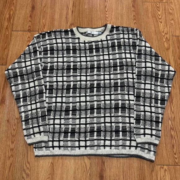 Other - Vintage Grandpa Sweater Knit Plaid‎ Striped Multicolor Khaki 90s Size Large